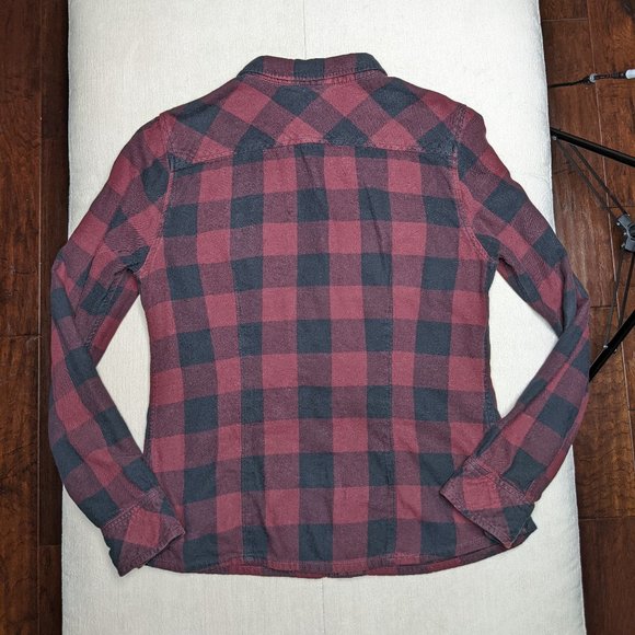 Dark Red Aritzia TNA Plaid Flannel Long Sleeve Button Down - Picture 2 of 8